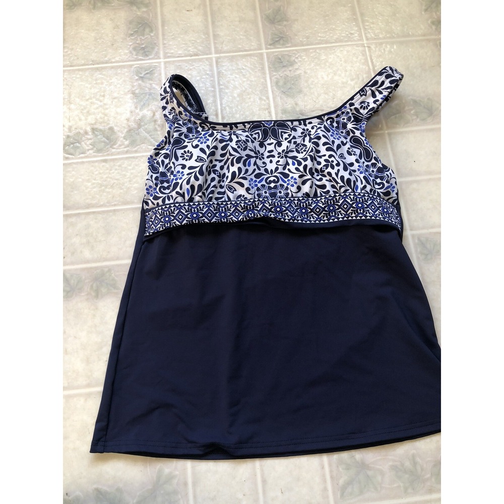 new no tags  Lands End blue floral round Neck Tankini Top Size 4‎ underwire bra